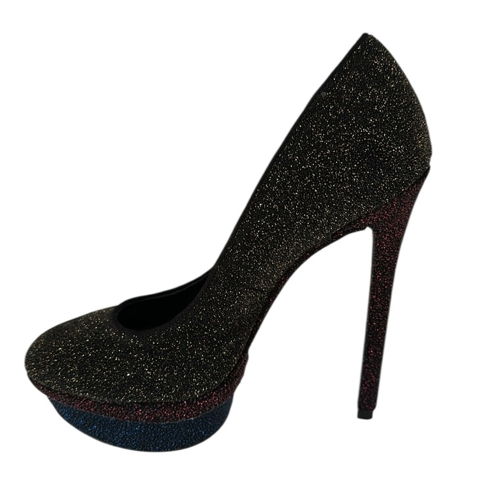 Brian Atwood Black Glitter platform Stilettos Size 6